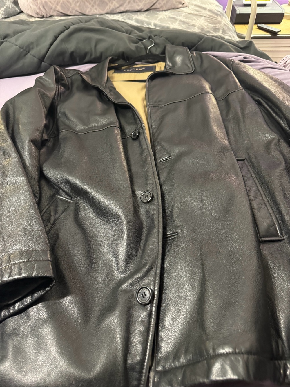 Black Leather Button-Front Jacket - Classic Style